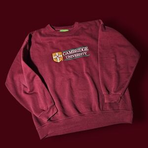 Vintage 90s Cambridge University Crewneck Sweatshirt‎ Embroidered Jumper 2XL RED